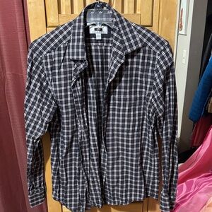 Joseph Abboud Black and White Plaid Button-Up Shirt